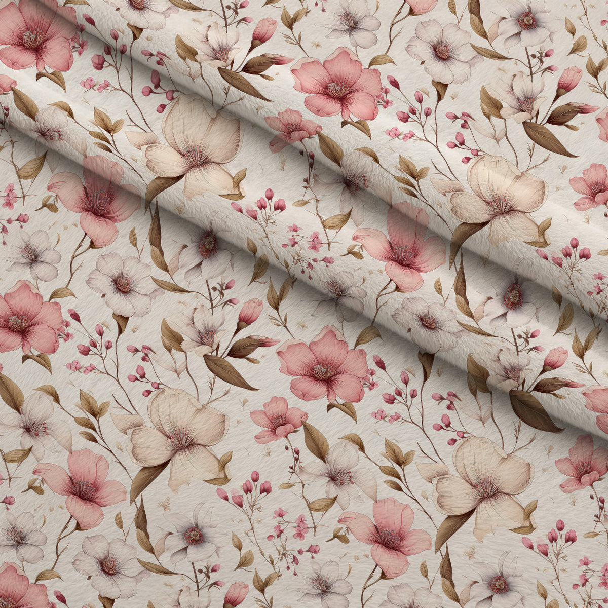 Airy Blooms Pattern 1 Fleece Fabric — fleece fabric folded close-up preview (mv-fleece-v1:lying)