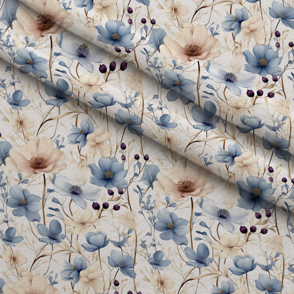 Airy Blooms Pattern 3 Fleece Fabric — fleece fabric folded close-up preview (mv-fleece-v1:lying)