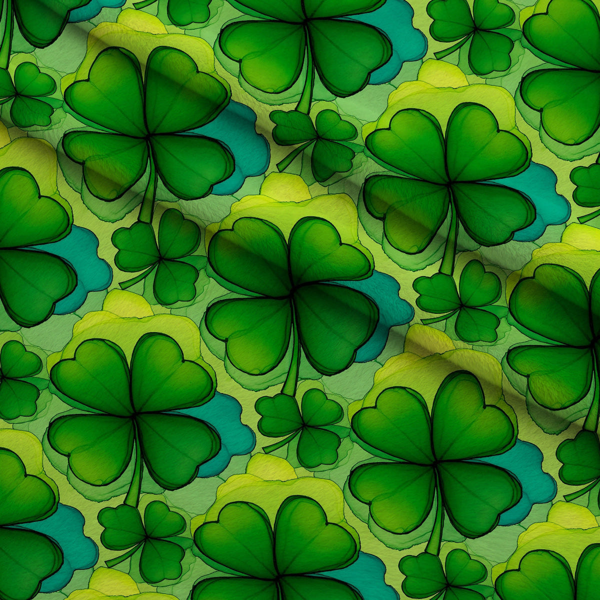 Alcohol Ink Shamrock Pattern 15 Fleece Fabric — fleece fabric folded close-up preview (mv-fleece-v1:lying)