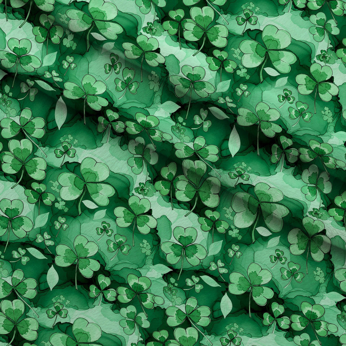 Alcohol Ink Shamrock Pattern 16 Fleece Fabric — fleece fabric folded close-up preview (mv-fleece-v1:lying)