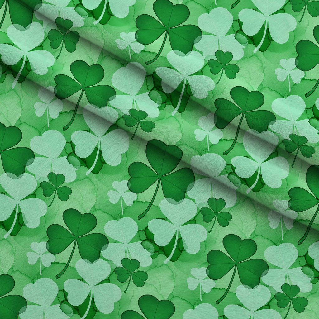 Alcohol Ink Shamrock Pattern 17 Fleece Fabric — fleece fabric folded close-up preview (mv-fleece-v1:lying)