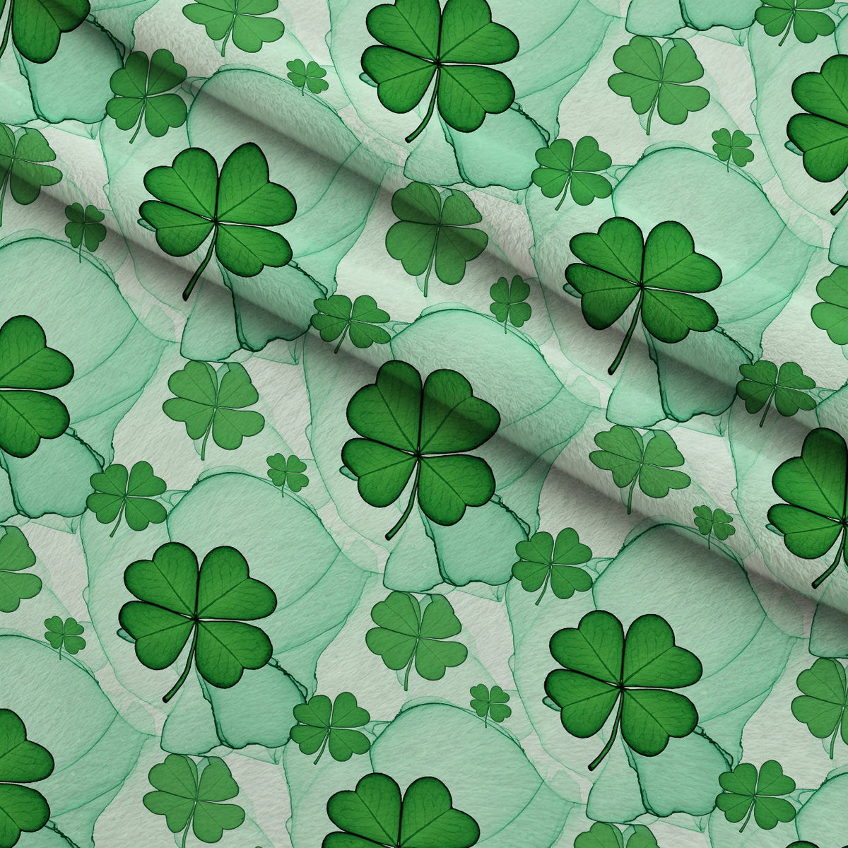 Alcohol Ink Shamrock Pattern 22 Fleece Fabric — fleece fabric folded close-up preview (mv-fleece-v1:lying)