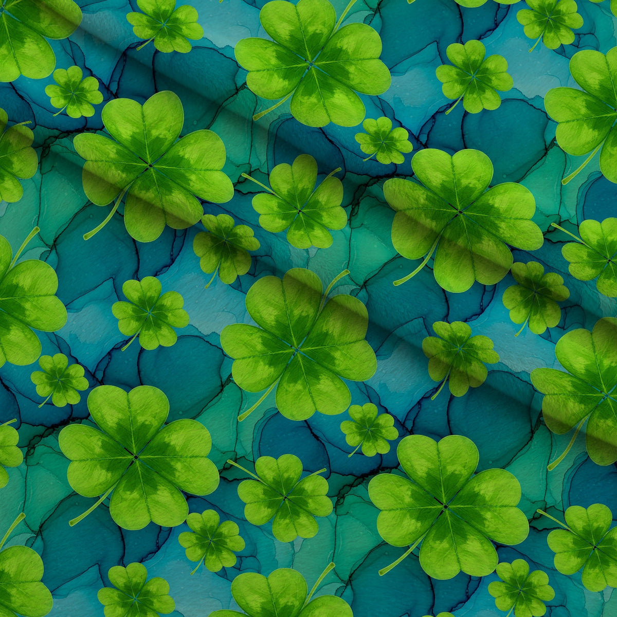 Alcohol Ink Shamrock Pattern 4 Fleece Fabric — fleece fabric folded close-up preview (mv-fleece-v1:lying)