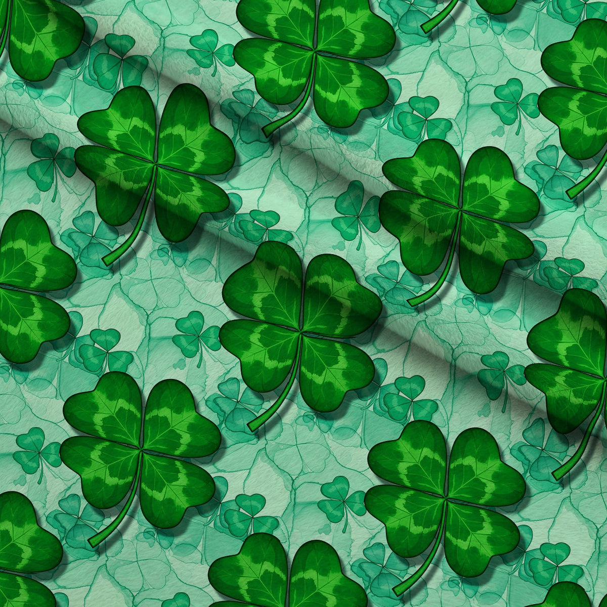 Alcohol Ink Shamrock Pattern 6 Fleece Fabric — fleece fabric folded close-up preview (mv-fleece-v1:lying)