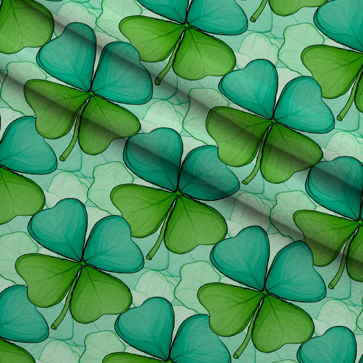 Alcohol Ink Shamrock Pattern 8 Fleece Fabric — fleece fabric folded close-up preview (mv-fleece-v1:lying)