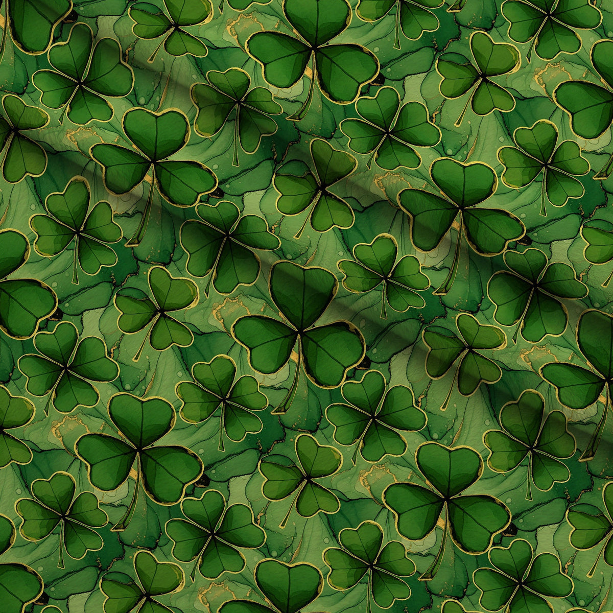 Alcohol Ink Shamrock Pattern 9 Fleece Fabric — fleece fabric folded close-up preview (mv-fleece-v1:lying)