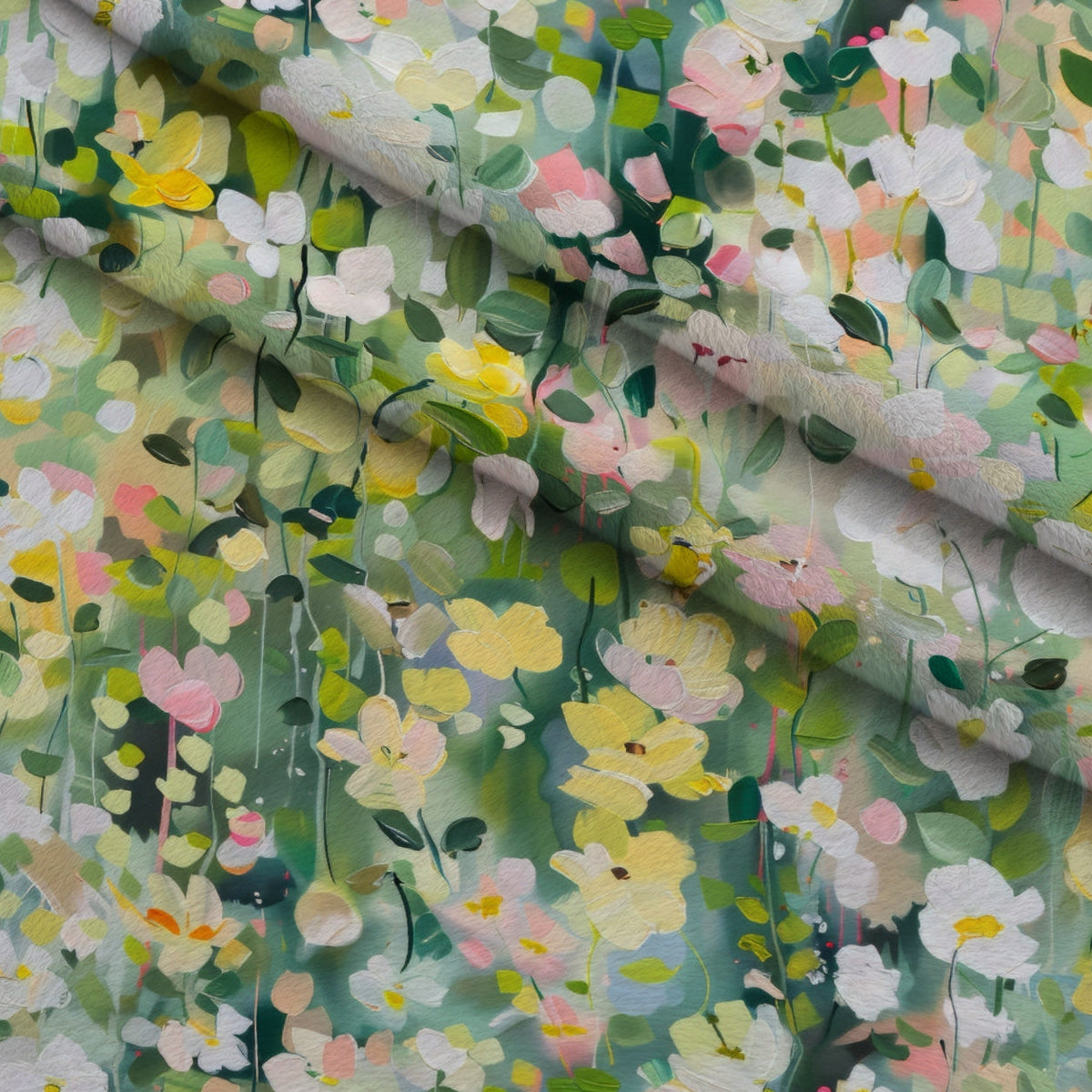 Allover Meadow Flowers Pattern Fleece Fabric — fleece fabric folded close-up preview (mv-fleece-v1:lying)