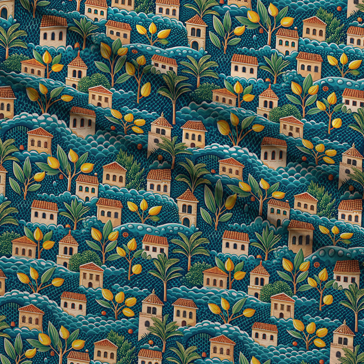 Amalfi Citrus Pattern 10 Fleece Fabric — fleece fabric folded close-up preview (mv-fleece-v1:lying)