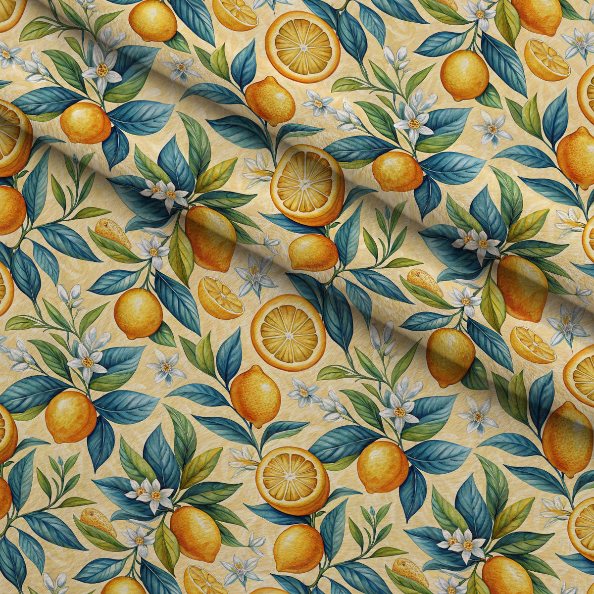 Amalfi Citrus Pattern 9 Fleece Fabric — fleece fabric folded close-up preview (mv-fleece-v1:lying)