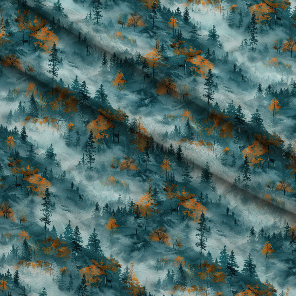 Amber Haze Forest Pattern 10 Fleece Fabric — fleece fabric folded close-up preview (mv-fleece-v1:lying)