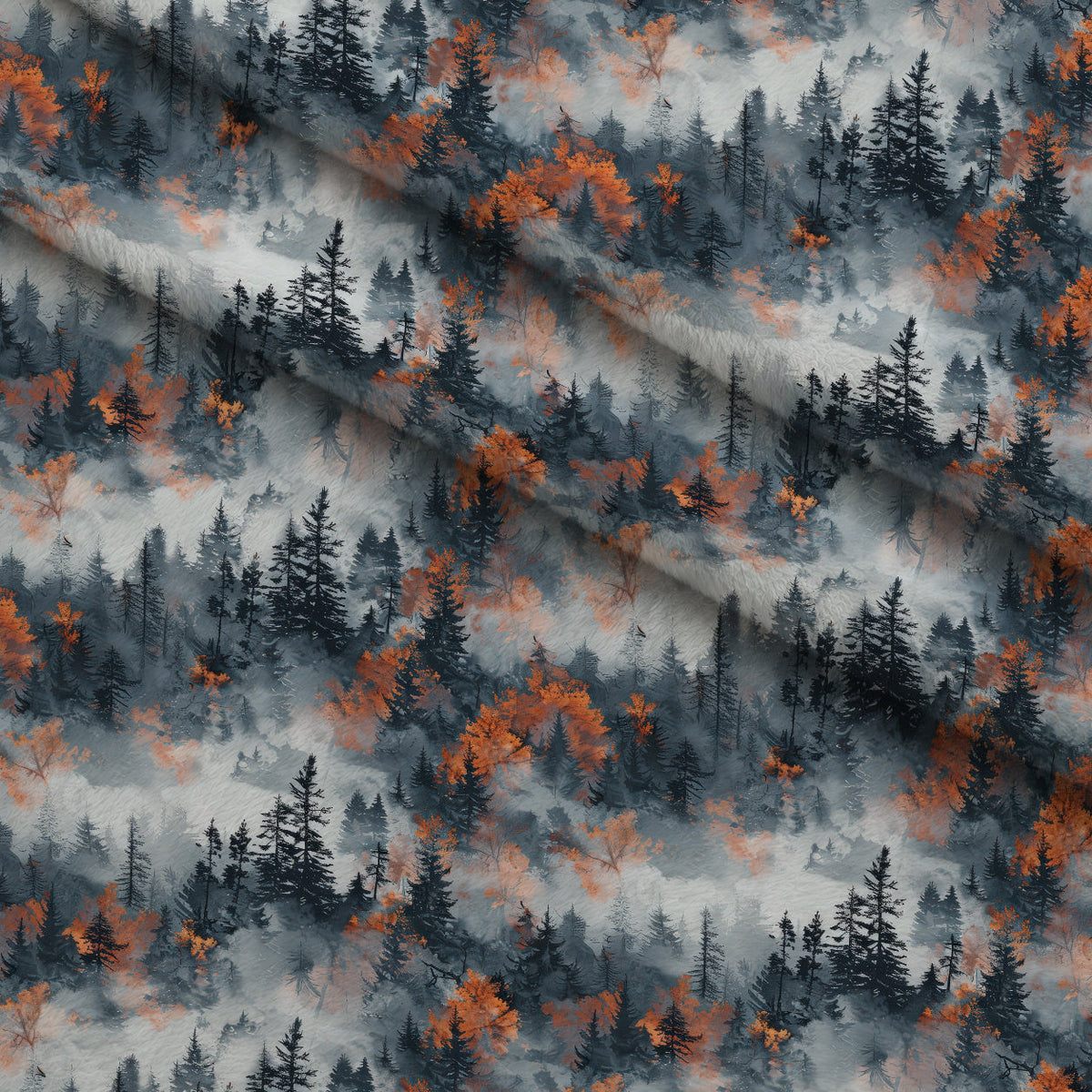 Amber Haze Forest Pattern 3 Fleece Fabric — fleece fabric folded close-up preview (mv-fleece-v1:lying)