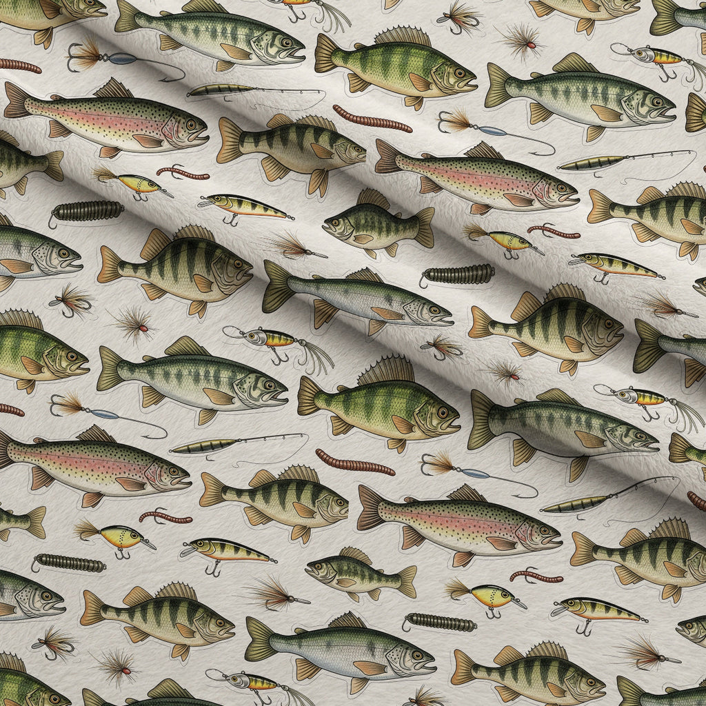 Angler's Vintage Almanac Pattern 20 Fleece Fabric — fleece fabric folded close-up preview (mv-fleece-v1:lying)