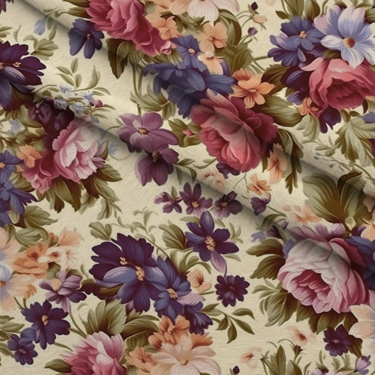 Antique Bouquet Pattern 10 Fleece Fabric — fleece fabric folded close-up preview (mv-fleece-v1:lying)