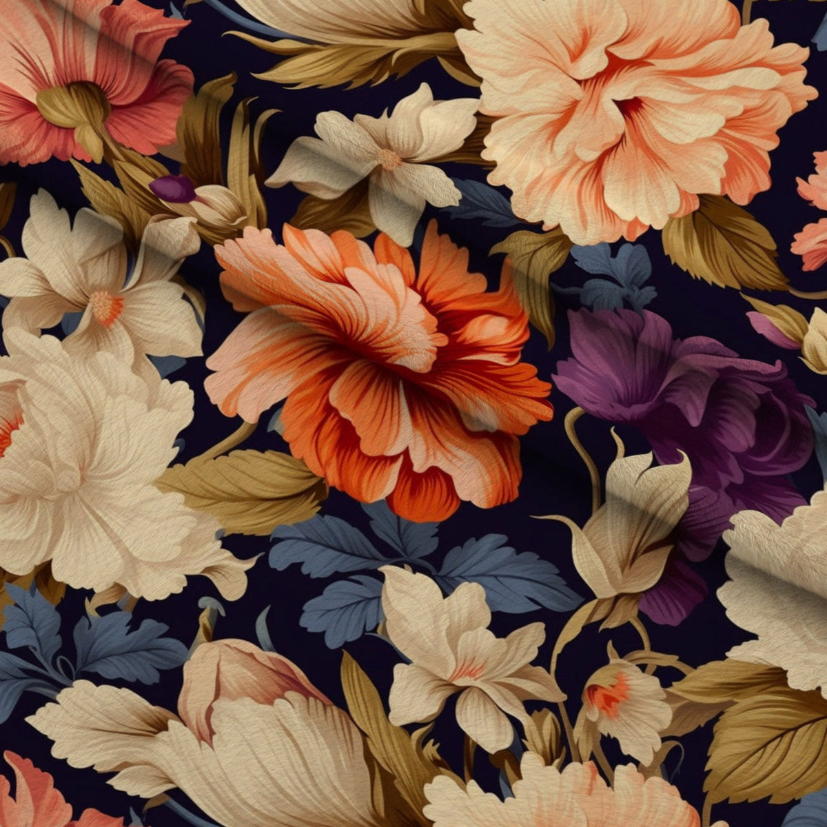Antique Bouquet Pattern 13 Fleece Fabric — fleece fabric folded close-up preview (mv-fleece-v1:lying)