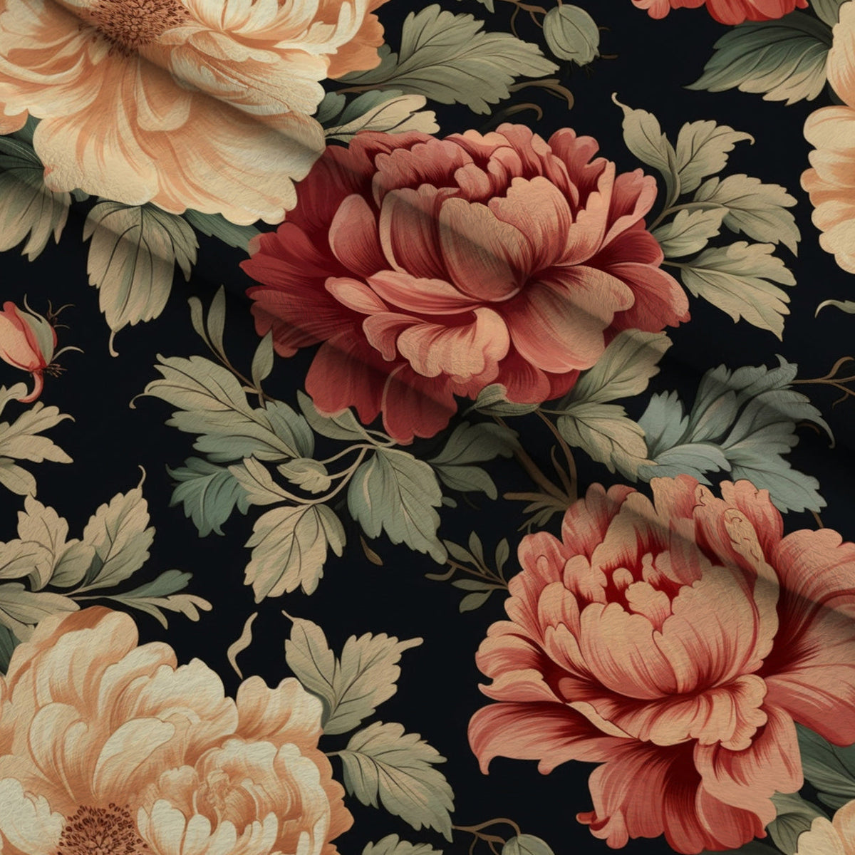 Antique Bouquet Pattern 14 Fleece Fabric — fleece fabric folded close-up preview (mv-fleece-v1:lying)