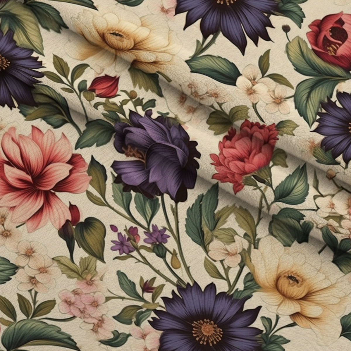 Antique Bouquet Pattern 17 Fleece Fabric — fleece fabric folded close-up preview (mv-fleece-v1:lying)