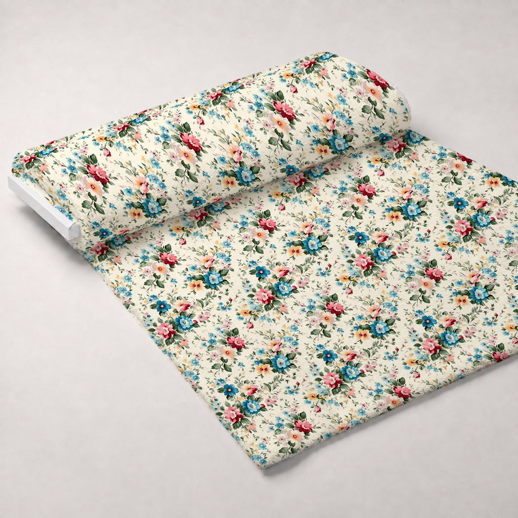 Antique Bouquet Pattern 2 Fleece Fabric — fleece fabric unrolled bolt preview (mv-fleece-v1:bolt)