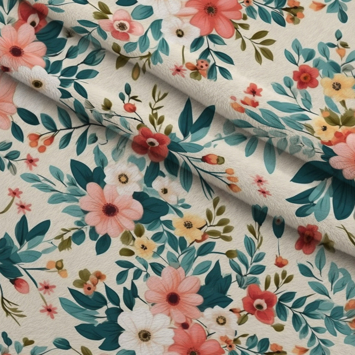 Antique Bouquet Pattern 3 Fleece Fabric — fleece fabric folded close-up preview (mv-fleece-v1:lying)