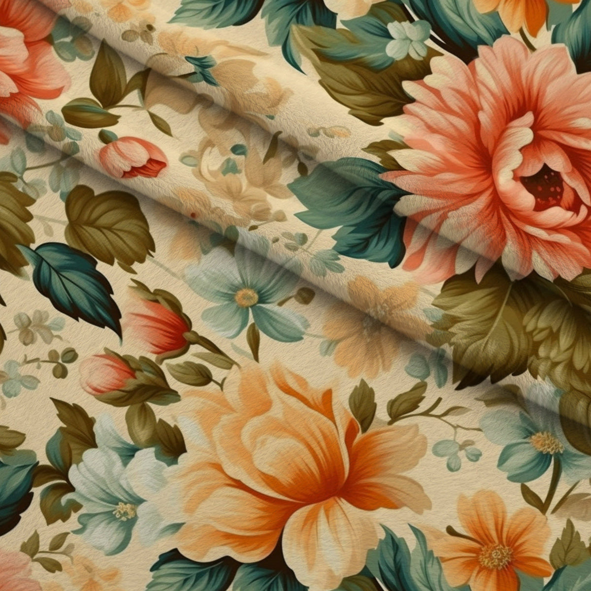 Antique Bouquet Pattern 4 Fleece Fabric — fleece fabric folded close-up preview (mv-fleece-v1:lying)
