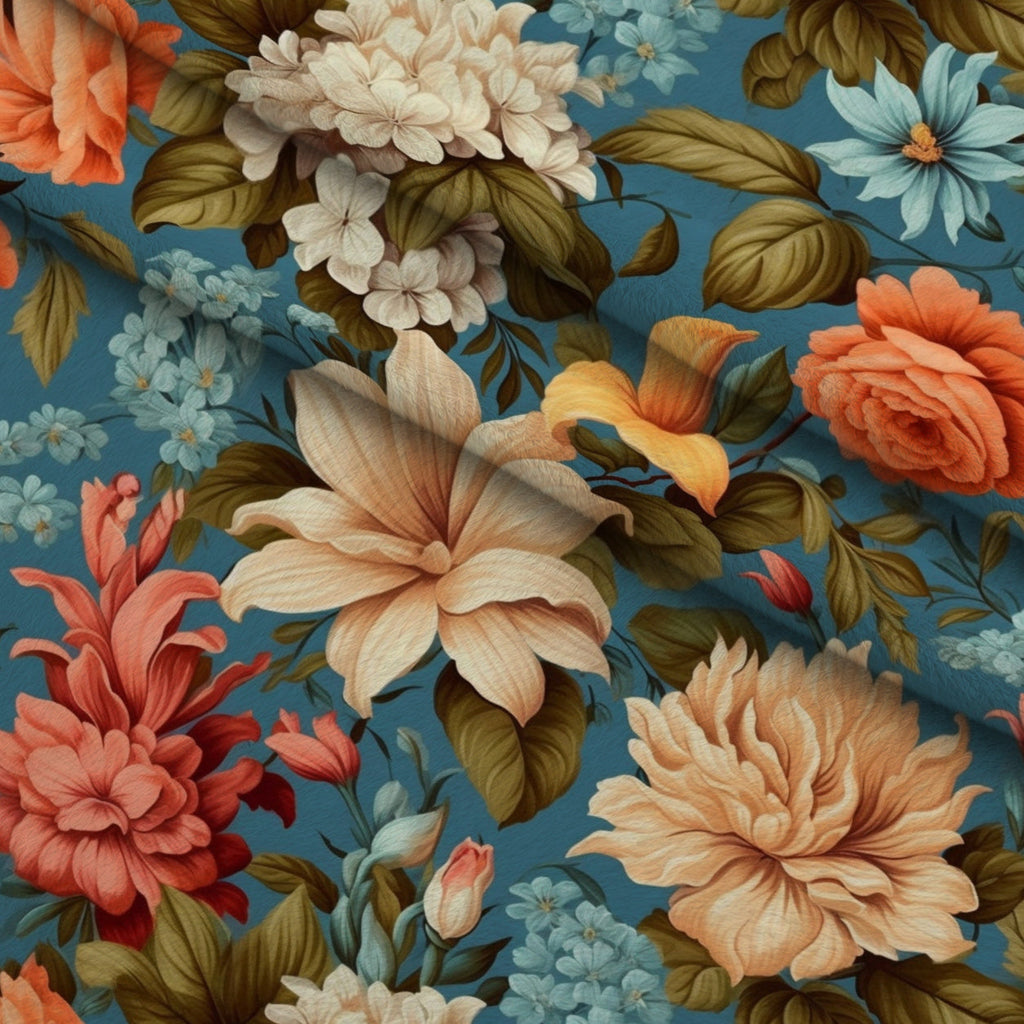 Antique Bouquet Pattern 5 Fleece Fabric — fleece fabric folded close-up preview (mv-fleece-v1:lying)
