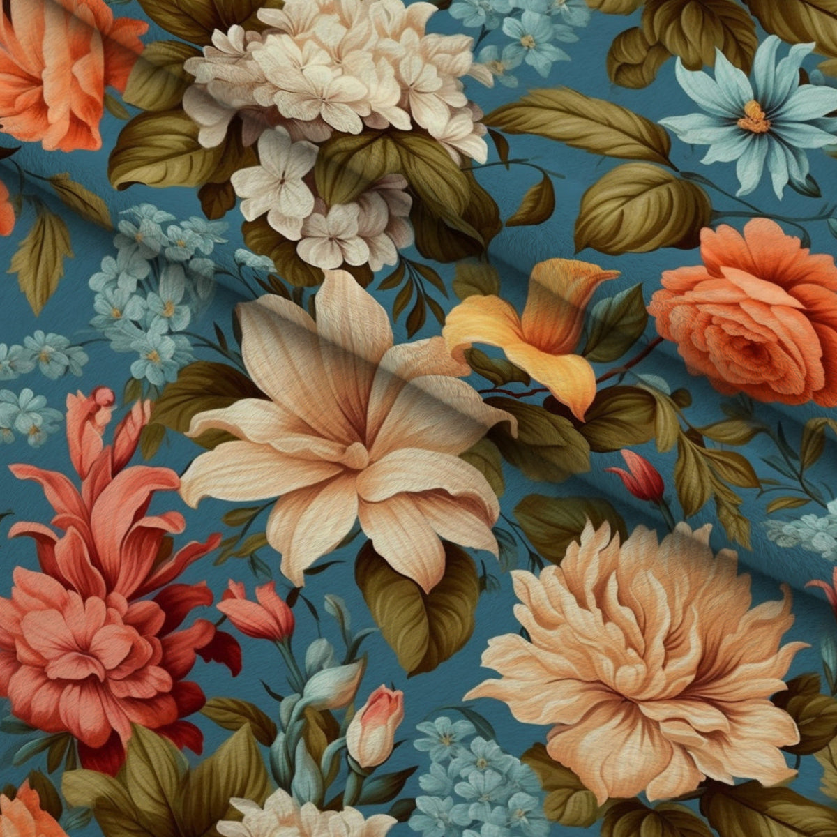 Antique Bouquet Pattern 5 Fleece Fabric — fleece fabric folded close-up preview (mv-fleece-v1:lying)