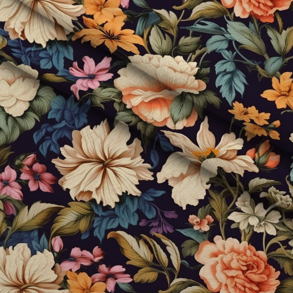 Antique Bouquet Pattern 7 Fleece Fabric — fleece fabric folded close-up preview (mv-fleece-v1:lying)