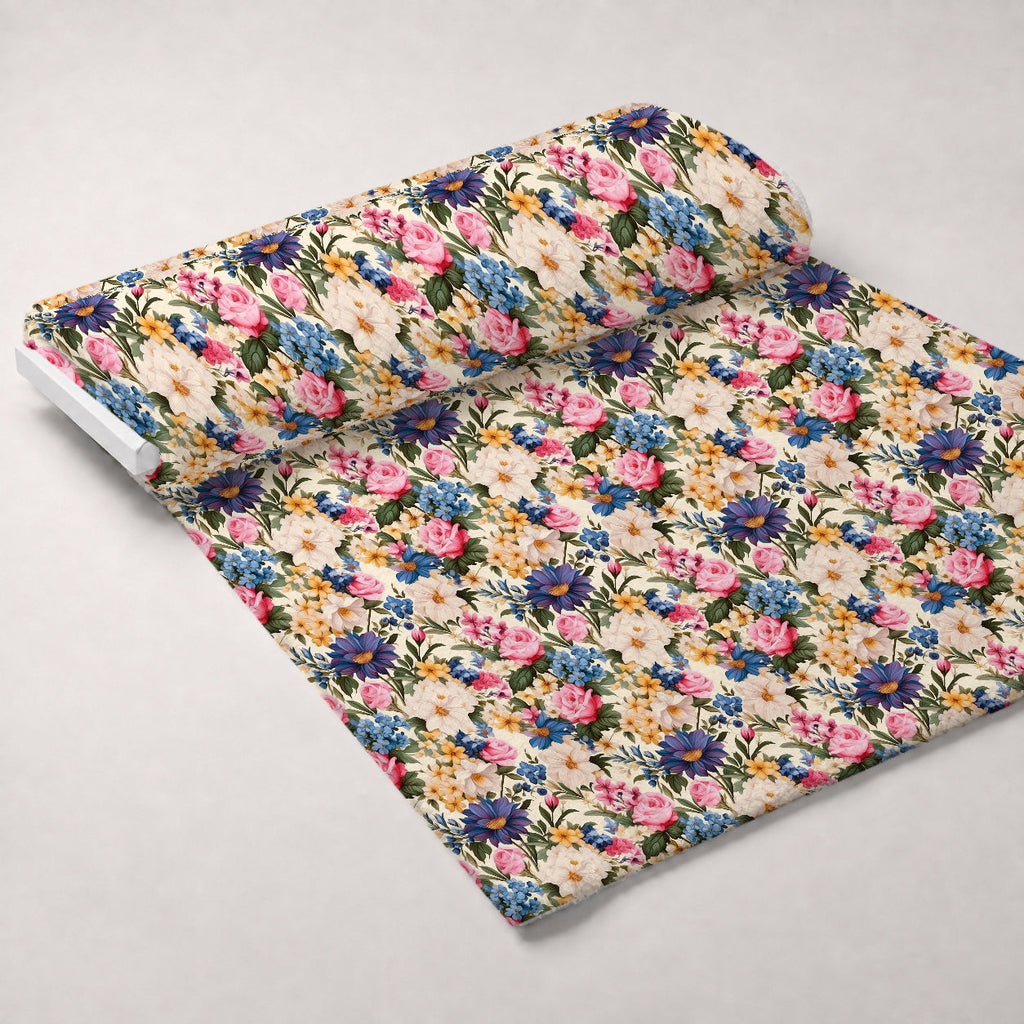 Antique Bouquet Pattern 8 Fleece Fabric — fleece fabric unrolled bolt preview (mv-fleece-v1:bolt)