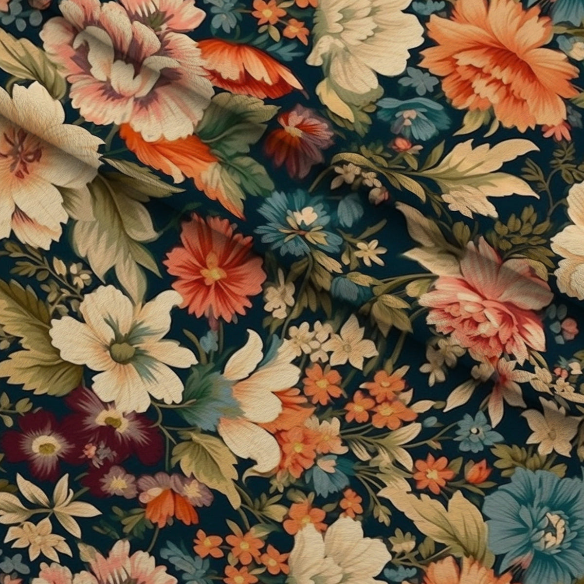 Antique Bouquet Pattern 9 Fleece Fabric — fleece fabric folded close-up preview (mv-fleece-v1:lying)