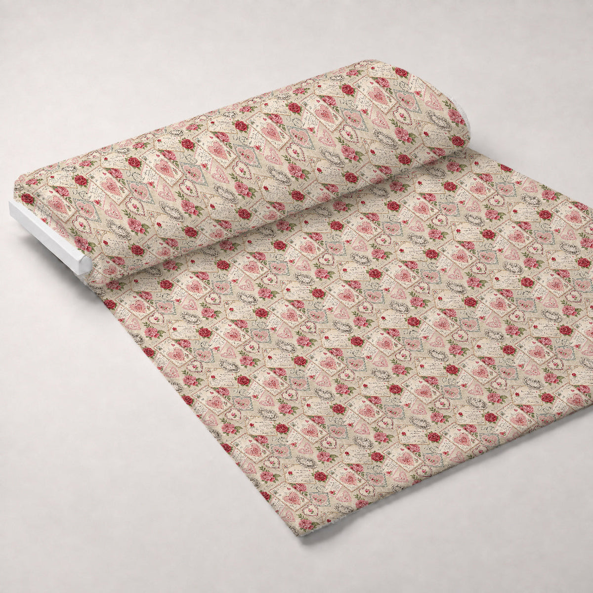 Antique Valentine Postcards Pattern 10 Fleece Fabric — fleece fabric unrolled bolt preview (mv-fleece-v1:bolt)