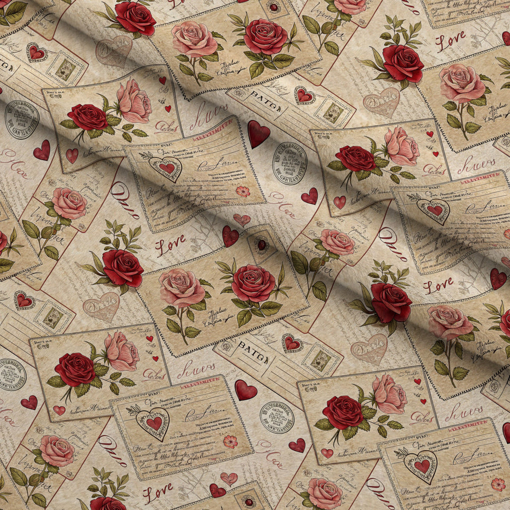 Antique Valentine Postcards Pattern 3 Fleece Fabric — fleece fabric folded close-up preview (mv-fleece-v1:lying)