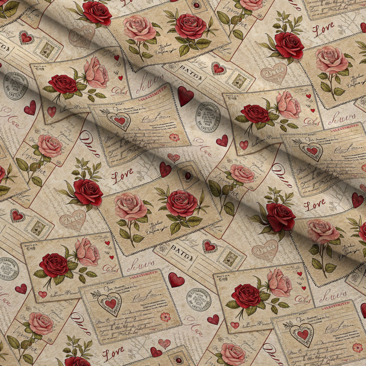 Antique Valentine Postcards Pattern 3 Fleece Fabric — fleece fabric folded close-up preview (mv-fleece-v1:lying)