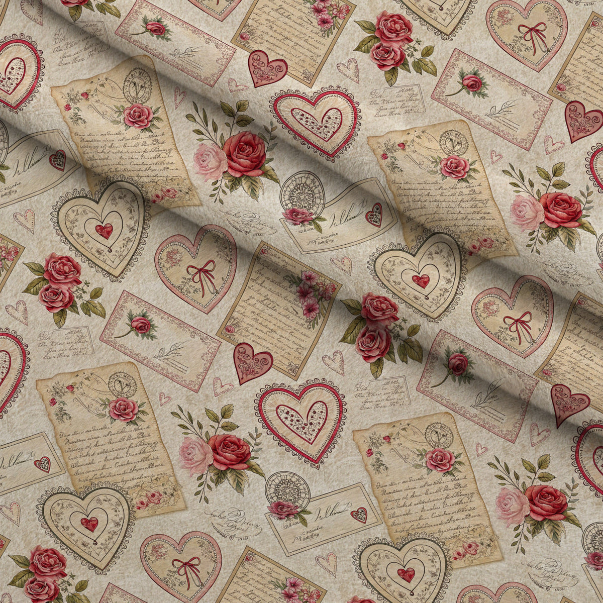 Antique Valentine Postcards Pattern 4 Fleece Fabric — fleece fabric folded close-up preview (mv-fleece-v1:lying)