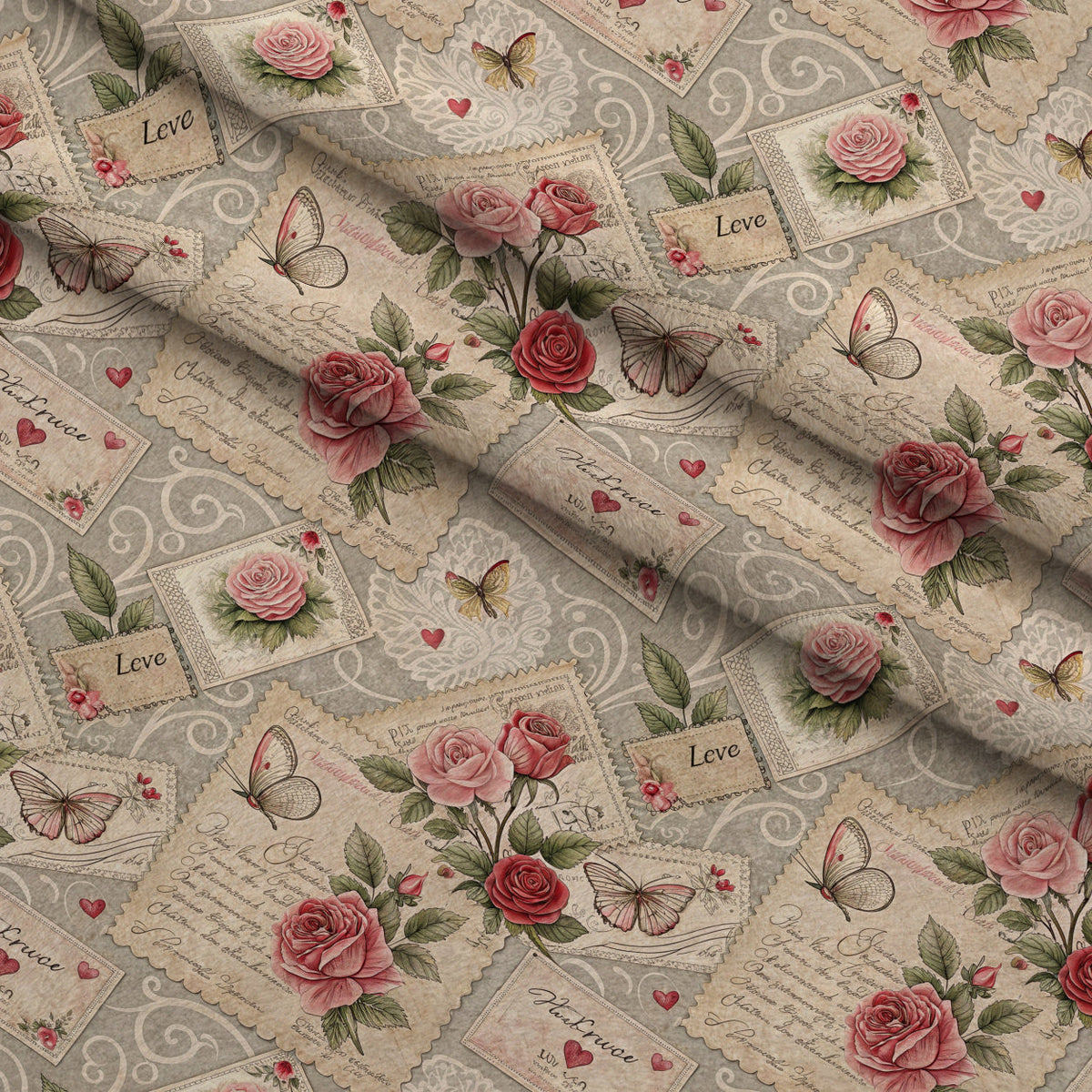 Antique Valentine Postcards Pattern 5 Fleece Fabric — fleece fabric folded close-up preview (mv-fleece-v1:lying)