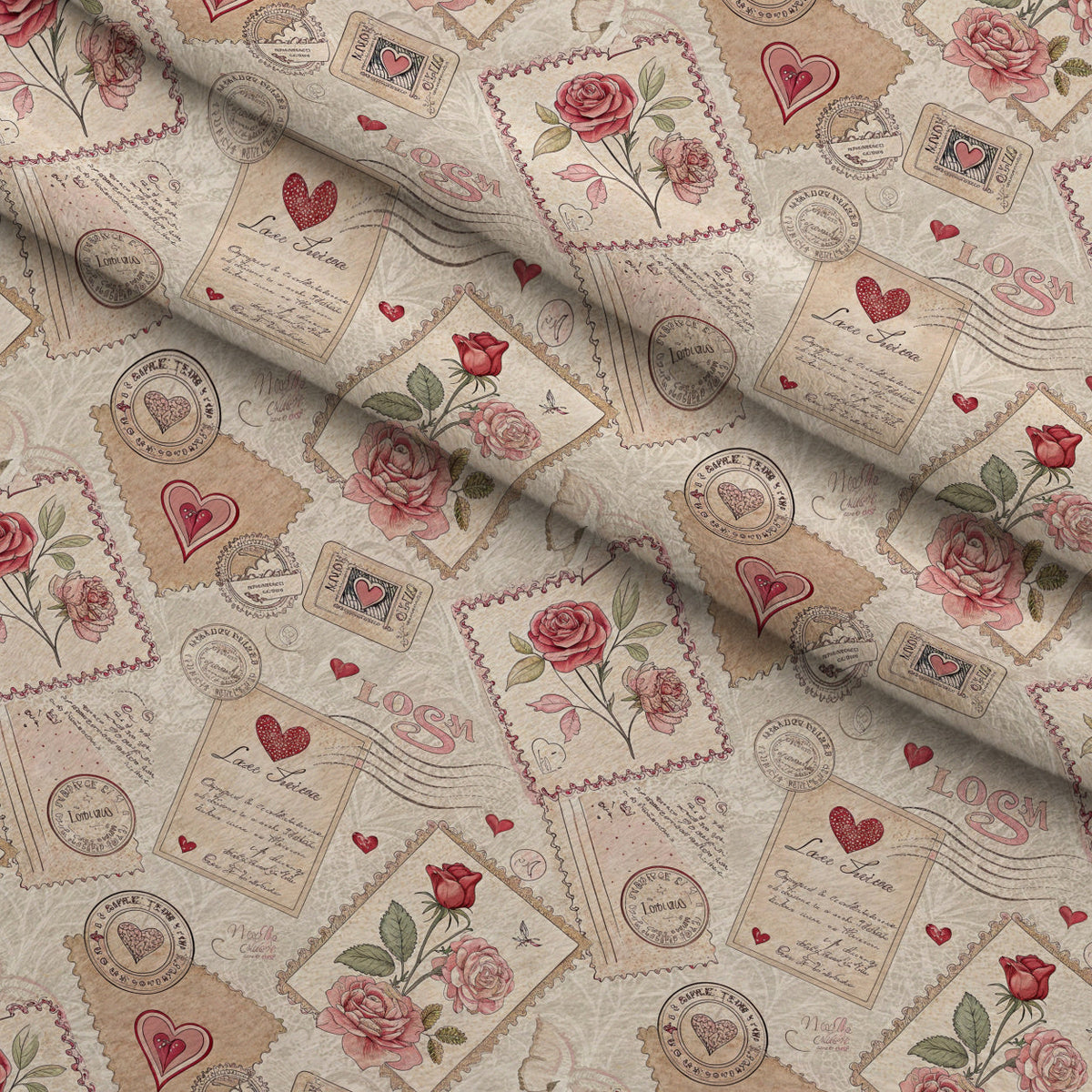 Antique Valentine Postcards Pattern 6 Fleece Fabric — fleece fabric folded close-up preview (mv-fleece-v1:lying)