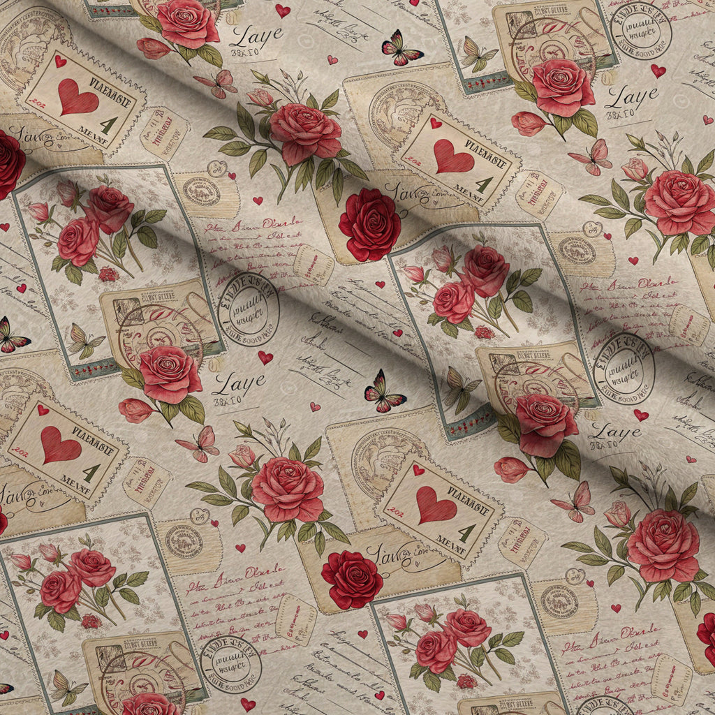 Antique Valentine Postcards Pattern 7 Fleece Fabric — fleece fabric folded close-up preview (mv-fleece-v1:lying)