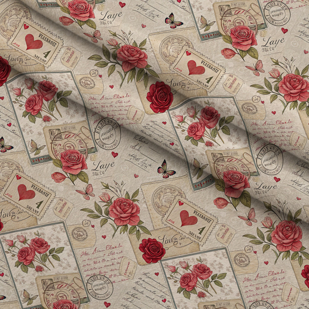 Antique Valentine Postcards Pattern 7 Fleece Fabric — fleece fabric folded close-up preview (mv-fleece-v1:lying)