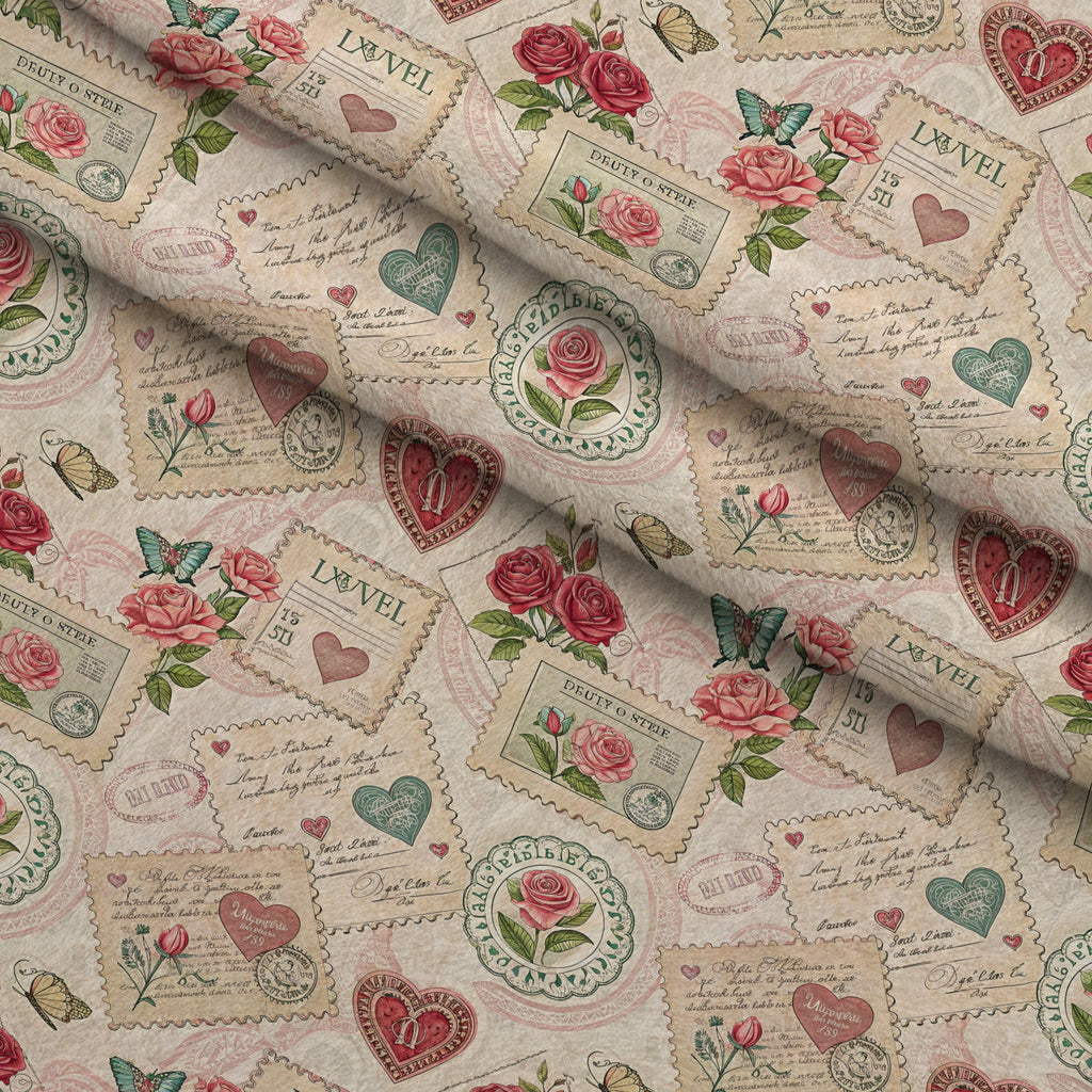 Antique Valentine Postcards Pattern 8 Fleece Fabric — fleece fabric folded close-up preview (mv-fleece-v1:lying)