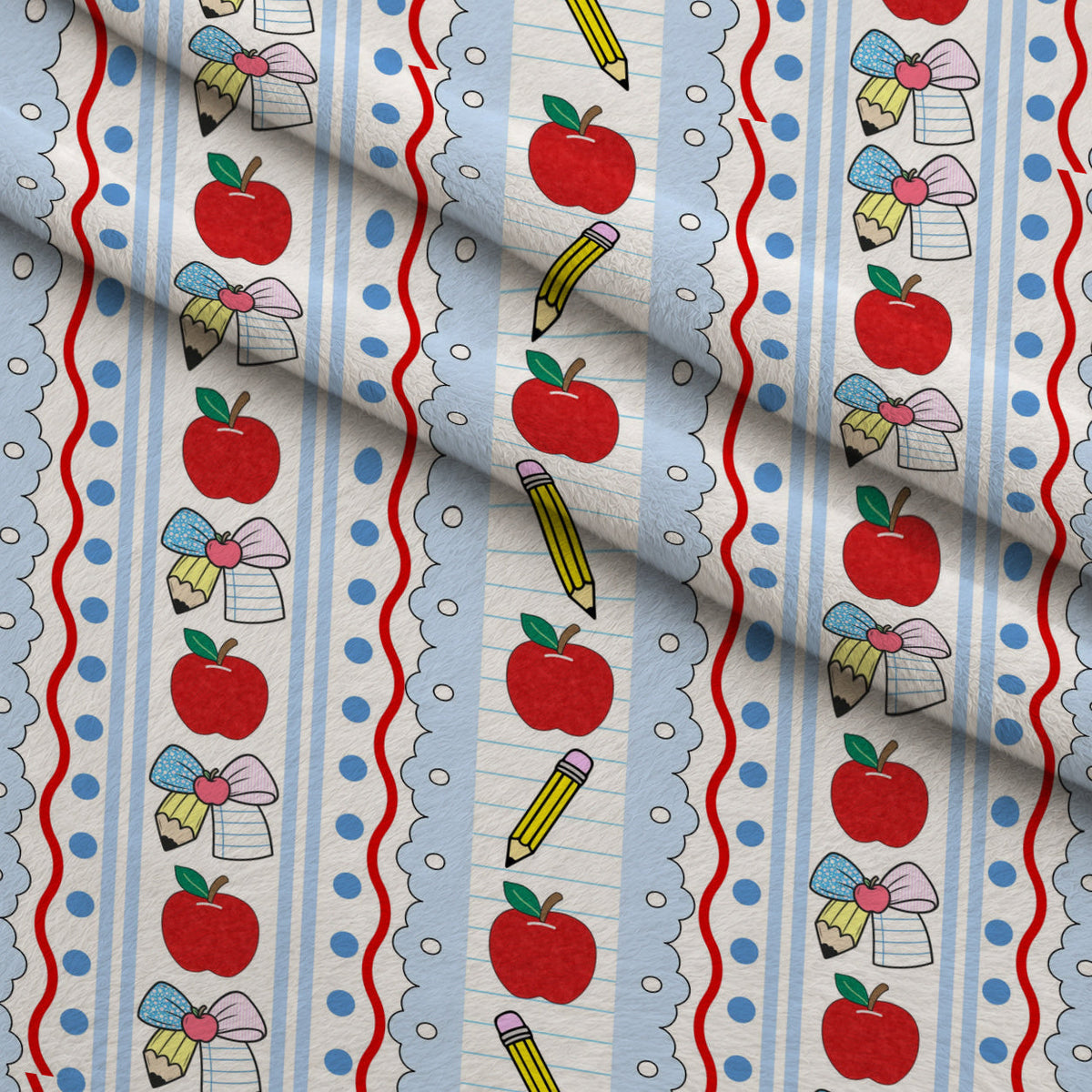 Apples and Pencils Pattern 1 Fleece Fabric — fleece fabric folded close-up preview (mv-fleece-v1:lying)