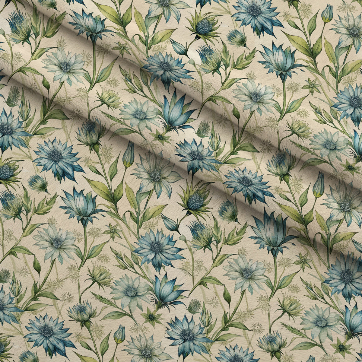 Art Nouveau Chicory Blossoms Pattern 1 Fleece Fabric — fleece fabric folded close-up preview (mv-fleece-v1:lying)