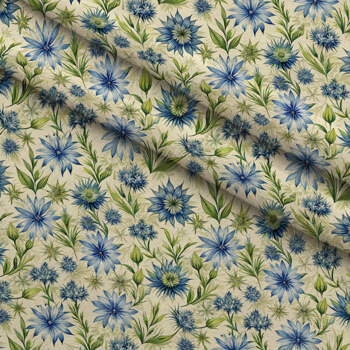 Art Nouveau Chicory Blossoms Pattern 2 Fleece Fabric — fleece fabric folded close-up preview (mv-fleece-v1:lying)