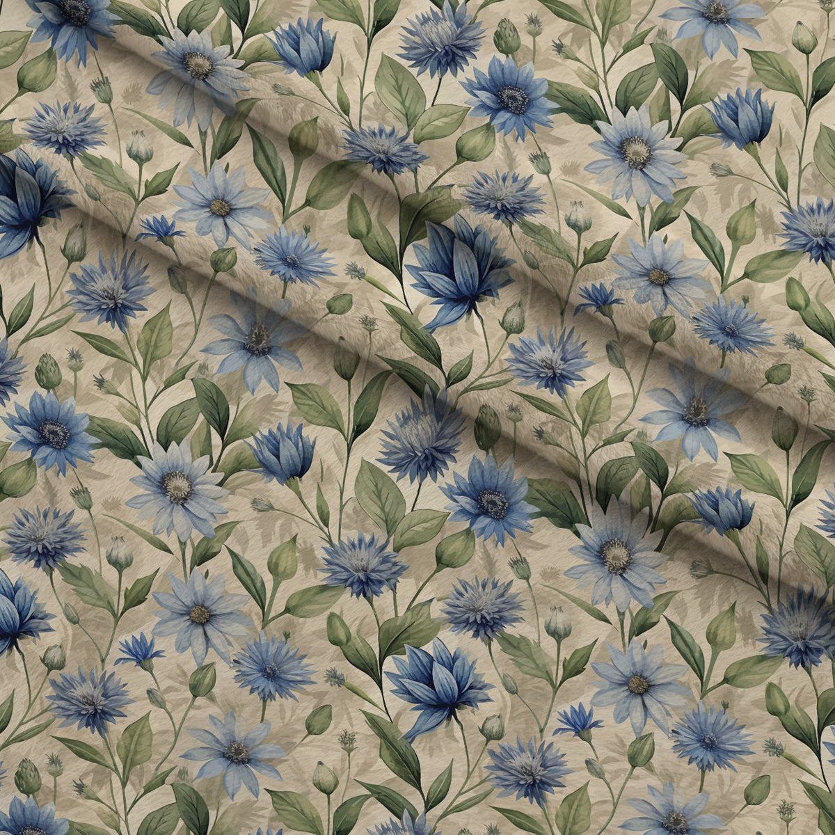 Art Nouveau Chicory Flowers Pattern 1 Fleece Fabric — fleece fabric folded close-up preview (mv-fleece-v1:lying)