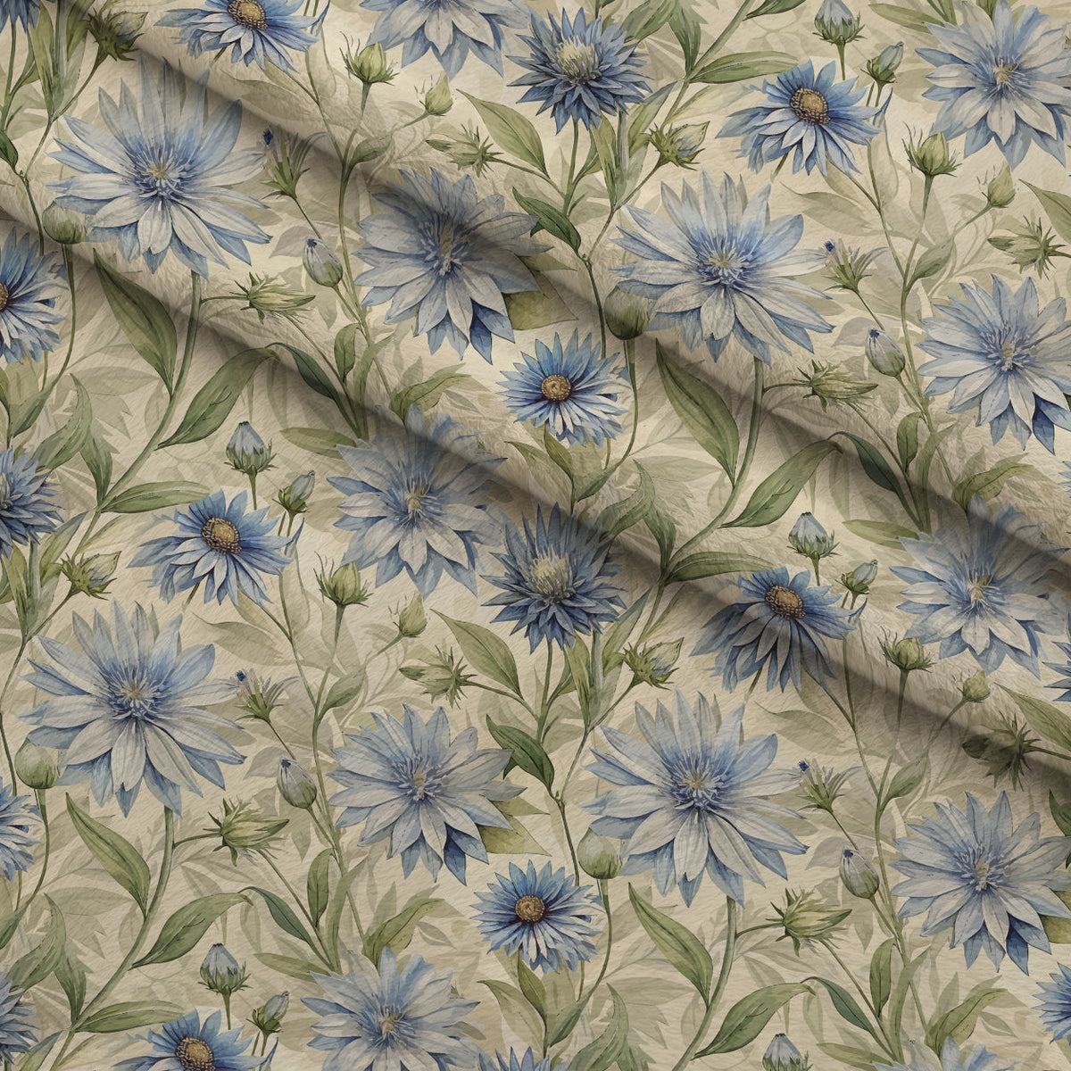 Art Nouveau Chicory Flowers Pattern 2 Fleece Fabric — fleece fabric folded close-up preview (mv-fleece-v1:lying)
