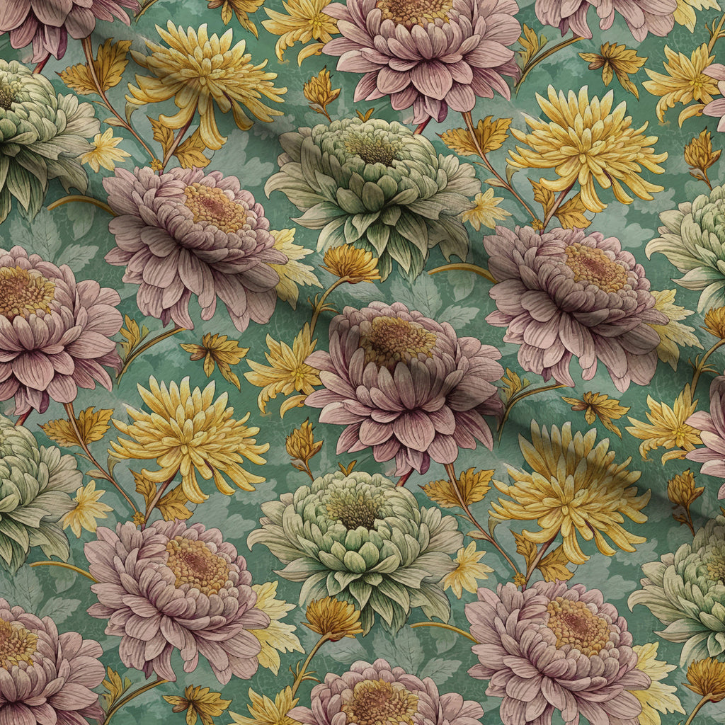 Art Nouveau Chrysanthemums Pattern 1 Fleece Fabric — fleece fabric folded close-up preview (mv-fleece-v1:lying)
