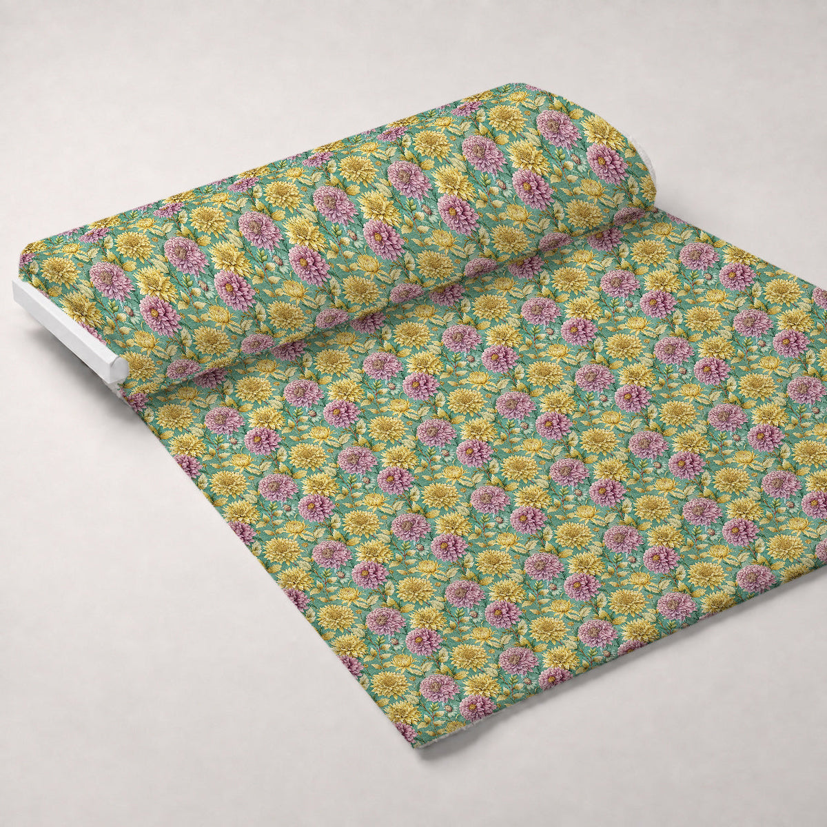 Art Nouveau Chrysanthemums Pattern 2 Fleece Fabric — fleece fabric unrolled bolt preview (mv-fleece-v1:bolt)