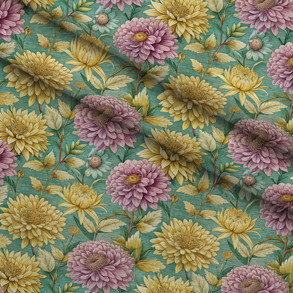 Art Nouveau Chrysanthemums Pattern 2 Fleece Fabric — fleece fabric folded close-up preview (mv-fleece-v1:lying)