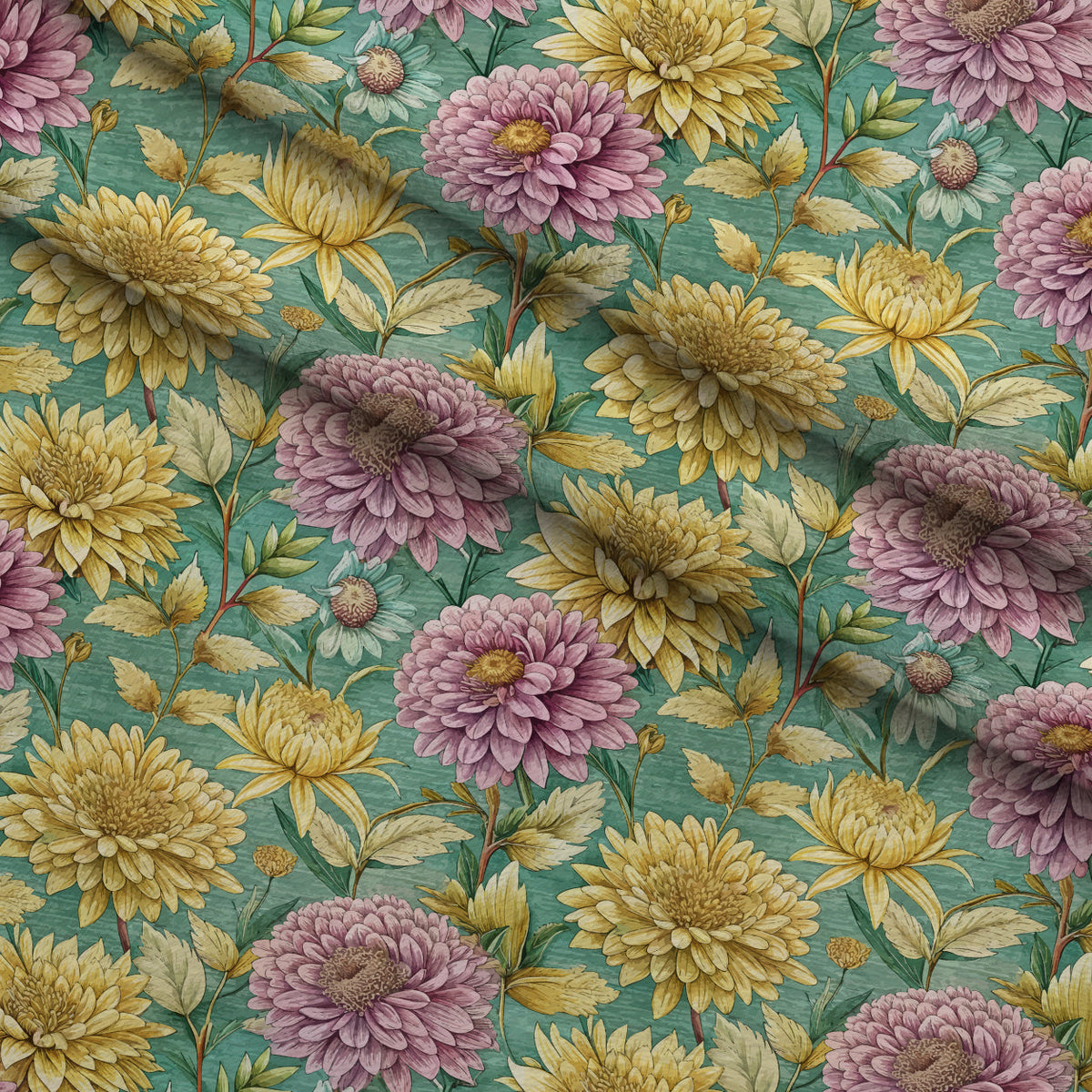 Art Nouveau Chrysanthemums Pattern 2 Fleece Fabric — fleece fabric folded close-up preview (mv-fleece-v1:lying)