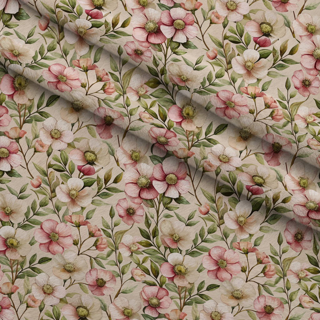 Art Nouveau Cistus Flowers Pattern 1 Fleece Fabric — fleece fabric folded close-up preview (mv-fleece-v1:lying)