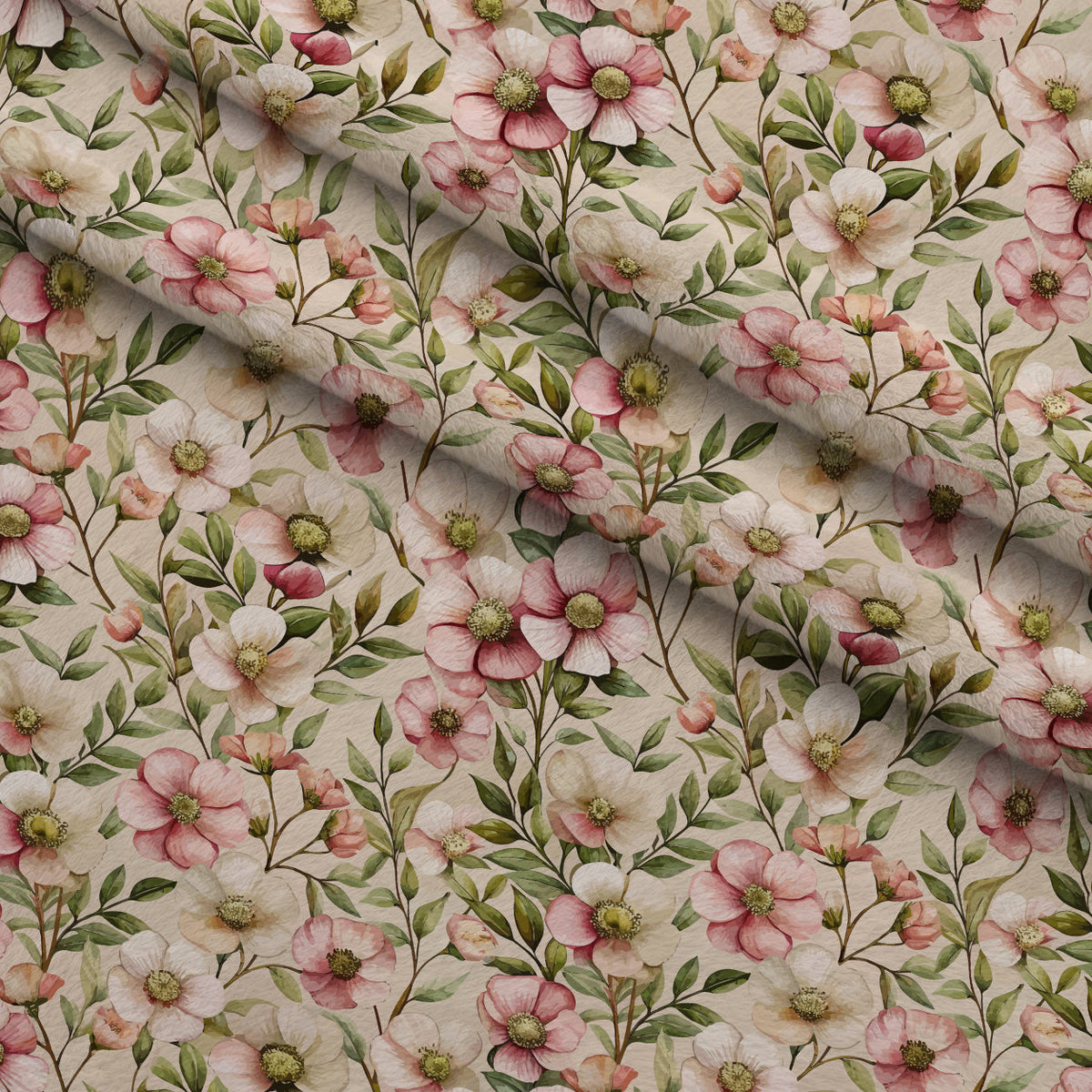 Art Nouveau Cistus Flowers Pattern 1 Fleece Fabric — fleece fabric folded close-up preview (mv-fleece-v1:lying)