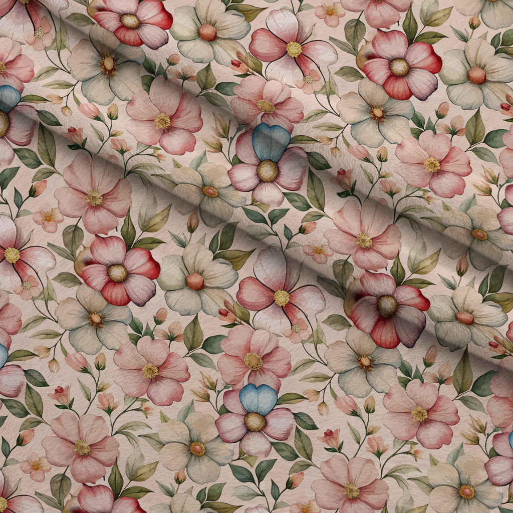 Art Nouveau Cistus Flowers Pattern 2 Fleece Fabric — fleece fabric folded close-up preview (mv-fleece-v1:lying)