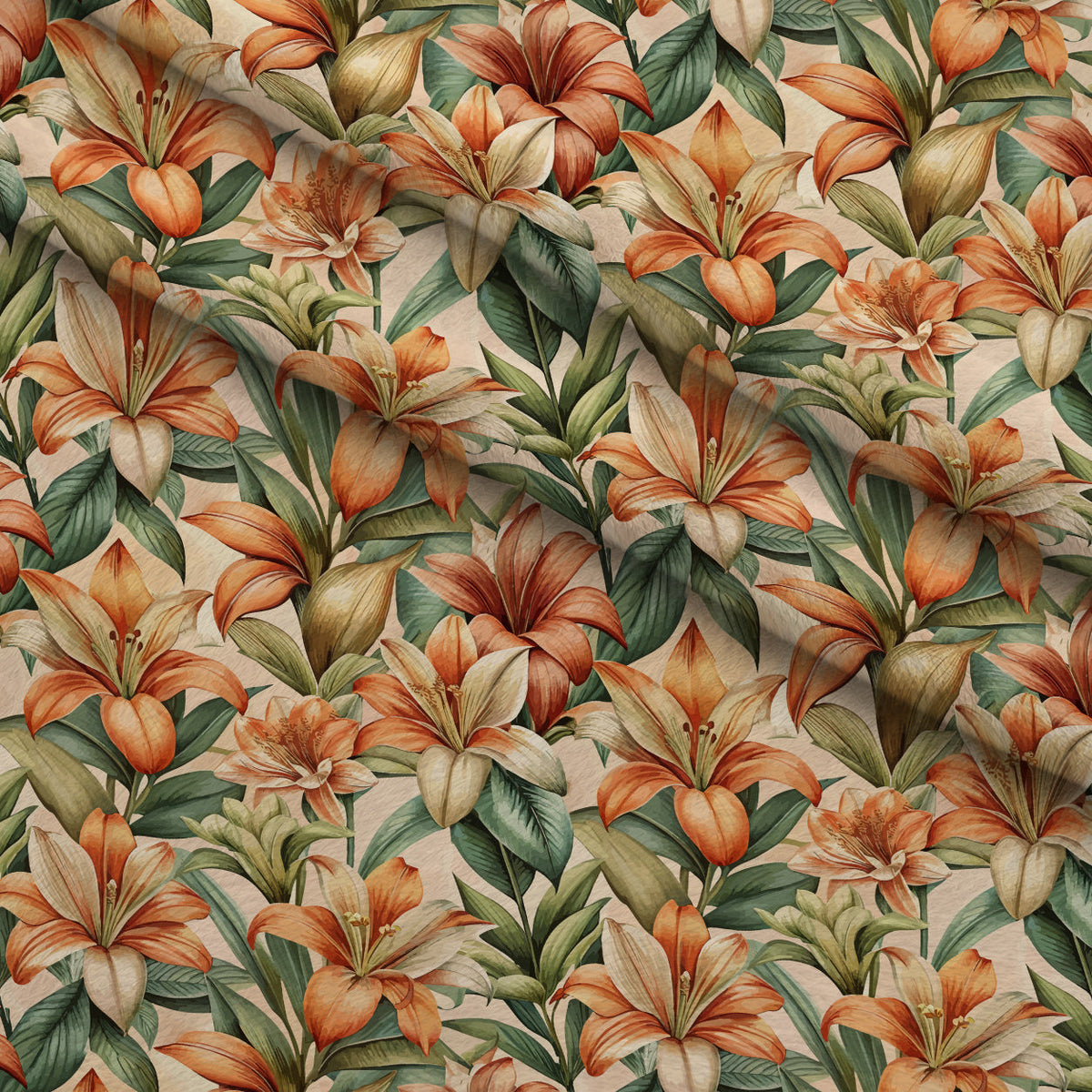 Art Nouveau Clivia Flowers Pattern 2 Fleece Fabric — fleece fabric folded close-up preview (mv-fleece-v1:lying)